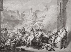 The death of Major Peirson at St. Helier, retaking Jersey from the French, 8 January 1781, from Illustrations of English and Scottish History  Volume II